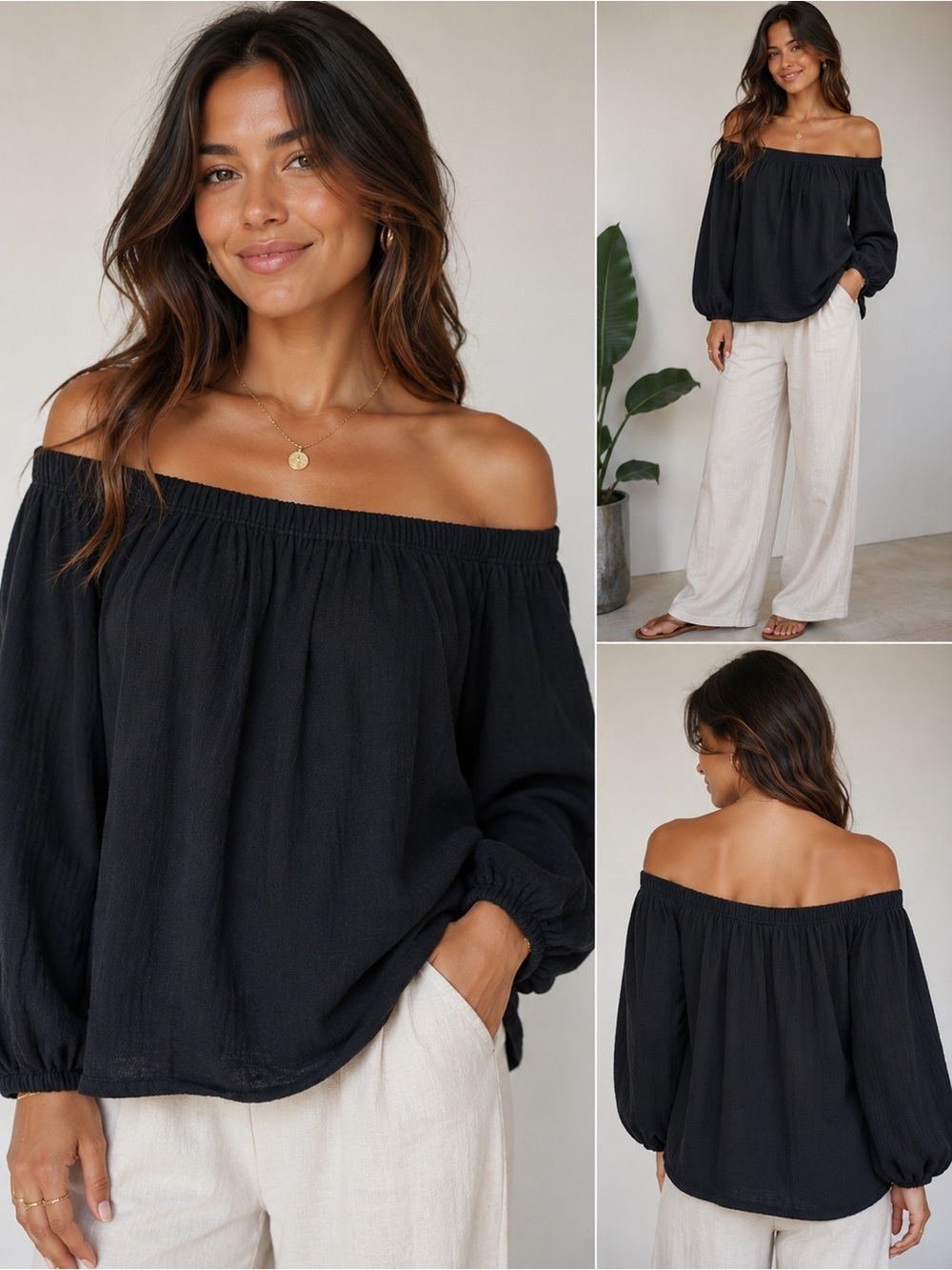 🖤Tommy Bahama Island Gauze Off-the-Shoulder Blouse NWT | Black | M